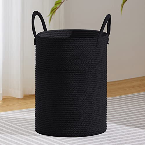 Image of VIPOSCO Large Laundry Hamper, Tall Woven Rope Storage Basket for Blanket, Toys, Dirty Clothes in Living Room, Bathroom, Bedroom - 72L Black