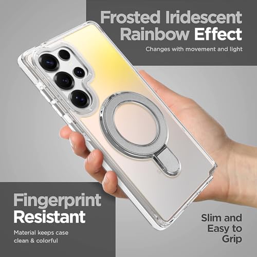 Image of Magnetic for Samsung Galaxy S25 Ultra Case with Stand [Compatible with Magsafe] [Cute Fluorescent Design] [1 Screen Protector] Slim Translucent Matte Case for Galaxy S25 Ultra 6.9 inch, White