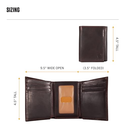 Image of Carhartt Men's Oil Tan Leather Wallet, Front Pocket, Passcase & Trifold Designs, Long-Lasting Construction, Gifts for Men
