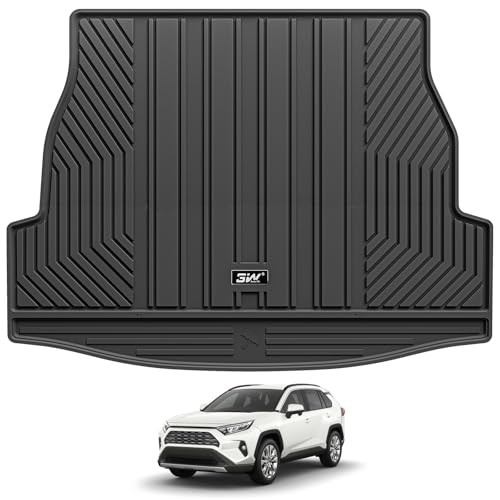 Image of 3W Cargo Liner Fit for Toyota RAV4 2019-2025 Hybrid and Gasoline (Not for Prime), TPE All Weather Custom Fit Trunk Mat for Toyota RAV4 Full Set Car Mats, Black