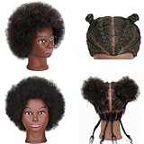 African Braiding Mannequin Head with 100% Human Hair, Cosmetology Mannequin Head with 8 Inch Afro Kinkys Curly Hair Training Manikin Doll Heads for Practice Braiding