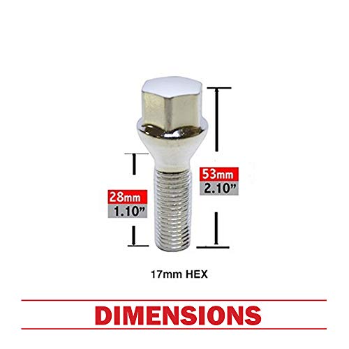 Wheel Accessories Parts Set Of 20 Chrome 12X1.5 Lug Bolts Cone Seat Acorn 17Mm Hex, 28 Mm Shank Length, M12X1.50 Thread Conical Wheel Lug Bolt (20 Lugs, Chrome, 12 1.5) #TOP1