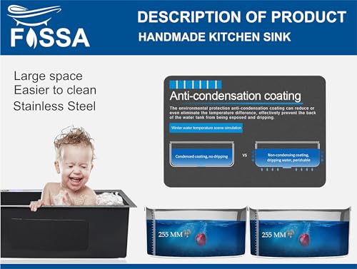Image of Fossa 37 inchx18 inchx10 inch 5-Year Warranty Premium Stainless Steel Double Bowl Kitchen Sink with Tap Hole | with Drain Basket, Soap Dispenser & Drain Kit | Black (Matte Finish)