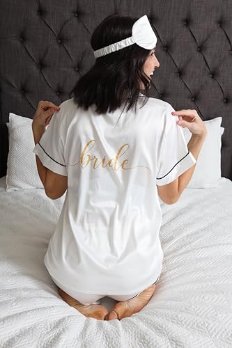 Heather & Willow Bride Pajamas Set + Eye Mask | Bridesmaid Proposal Gifts, Bridesmaid Pajamas PJ Set, Wedding Bride Robe4