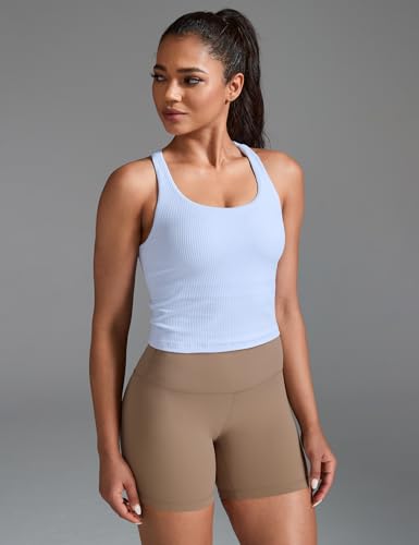 Image of HeyNuts Zeal Bras Longline Ribbed Medium Support Sports Bras, Crisscross Back Tank Tops with Removable Pads A-D Cups