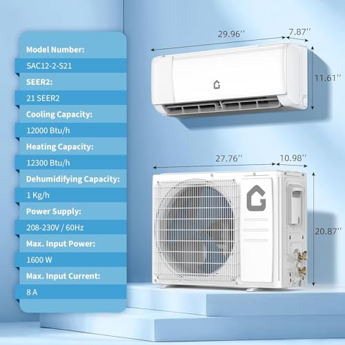 Image of 12,000 BTU Ductless Mini Split AC & Heater with WiFi, 21 SEER2, 230v, Inverter System for Home, Ultra-Quiet, DIY Install Kit, Remote Control, Cools & Heats Up to 750 Sq.Ft, r32 Refrigerant