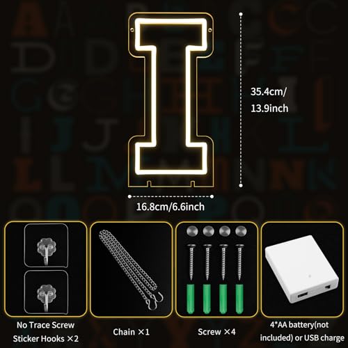 Image of Light Up Letters I, Led Marquee Letter Lights Neon Sign, 13.9 inch Height Decorative Lighted Alphabet Number, Battery /USB Powered Led Letters Lights for Wedding, Birthday, Party, Christmas or Home Decor