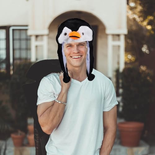 Adorable Penguin Plush Hat: Hat with Pom-Pom Ear Flaps, Cozy Winter Beanie for Kids and Adults, for Performances and Outdoor Activities3