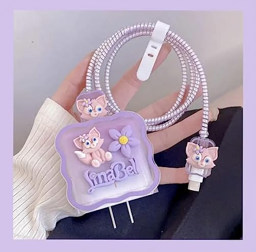 Image of 4 in 1 Compatible with iPhone Charger Case Cover | Silicon Charger Case Cover for Apple 18-20W 360 Degree Protection Case with Wire Saver (Purple LinaBell)