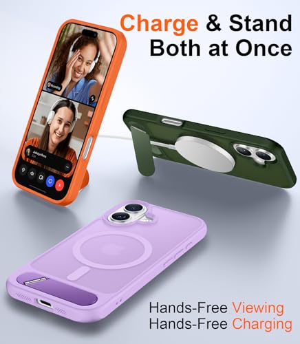 Image of Magnetic Compatible with iPhone 16 Plus Case, [Built-in Invisible Kickstand][Compatible with MagSafe][Military Grade Shockproof] Slim Translucent Matte Phone Case for iPhone 16 Plus 6.7 inch