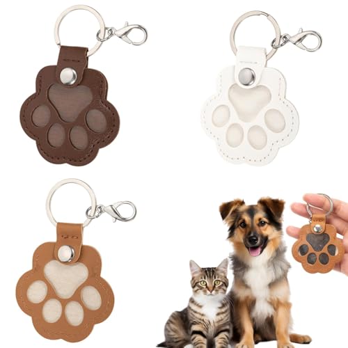Bafiwu Schlüsselanhänger Leder für Tierhaare Erinnerung, 3 Stück Schlüsselring mit Pfote Design, Erinnerung Hund Geschenk für Hundebesitzer Andenken An Verstorbene Katze für Katzenliebhaber