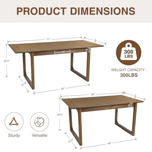 Image of DUOMAY 71 inch Extendable Wood Dining Table for 4-8, Mid Century Modern Rectangular Kitchen Table with Heavy Duty Wooden Base, Farmhouse Dinner Table for Dining Living Room Home Restaurant, Walnut