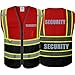 Security Safety Vests Heavy Duty Yellow Mesh with 5 Pockets and Front Zipper ï¼ˆRedblackï¼ŒLï¼‰