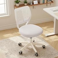 SJZNOI Armless Desk Chair Swivel Office Rolling Chair with Soft Padded Cushion, Height Adjustable Small Task Chair, Ergonomic Study Computer Chair for Kids Girls Boys Teens (White, 1PC)