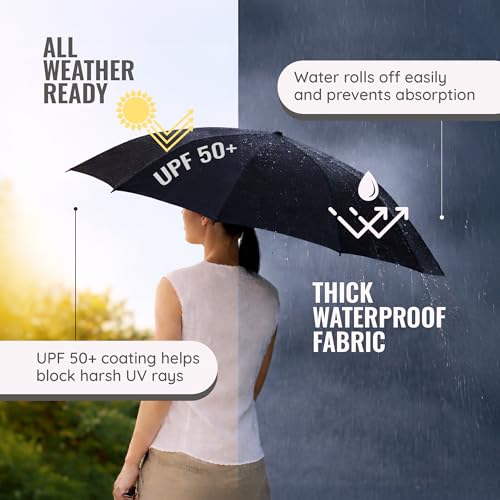 Image of Robustt Capsule Mini Foldable Travel Umbrella | Black | UPF 50+ UV & Rain Protection | 3 Fold Compact | for Women, Men & Kids | Windproof, Waterproof, Pocket-Size with Storage Case