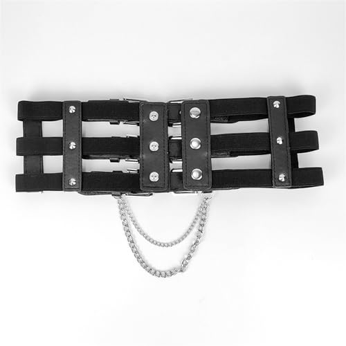 Women Hollow Three-Buckle Corset Belt Black Colorful Elastic Wide Waist Belts Punk Party Club Prom Dress Waistband3