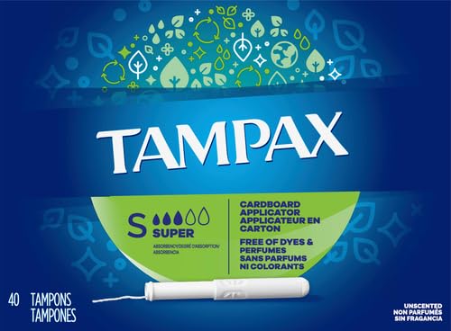 Image of Tampax Tampons, Super Absorbency | Cardboard Applicator | Leakguard Skirt | Unscented | 40 Count Pack