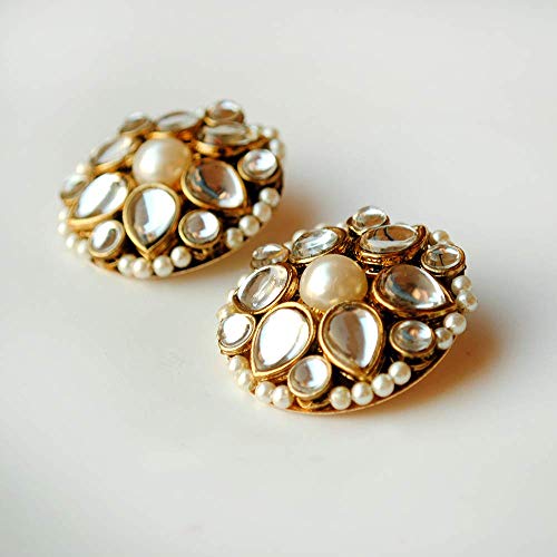 Abhika Creations Kundan Flower Stud Earrings Designer Kundan Fashion Jewelry Special Gift For Women Stud Flower Design Handmade Earrings For Women Unique Earrings