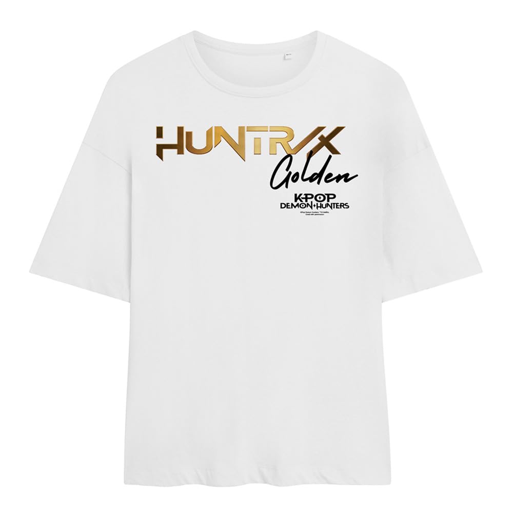 Kpop Demon Hunters Huntrix Golden Logo Ladies Oversized T Shirt, White, Small