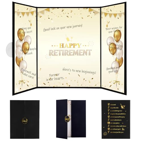 Happy Retirement Party Guest Book Black Gold Signature Card 18 x 12 Inch