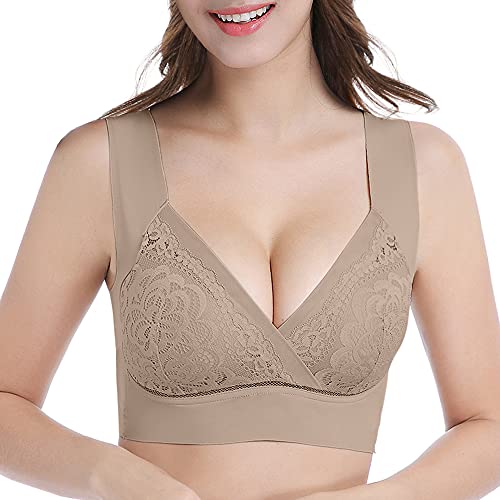 Image of WOWENY Seamless Lace Bras for Women Wirefree Comfortable Mesh Padded Soft Back Smoothing Bra