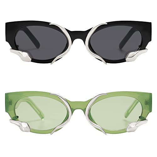 Trendy Sunglasses for Women Men Vintage Narrow Cateye Metal Snake Sunnie Y2k Accessories AP3621