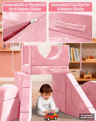 Image of YEFU 15pcs Modular Kids Play Couch,1000+ Imagination Creative Play | for kids ages 1+,7 shapes,countless configurations,30D high-density foam,fort building,washable cover, playroom,birthday gift