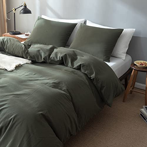 Enjoybridal Dark Green Duvet Cover Twin Washed Cotton Farmhouse Bedding Set Twin Hotel Girls Boys Preppy Teen Textured Soft Simply Modern Solid Color Duvet Cover Set With Zipper Closure, No Duvet #TOP1