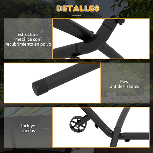 Outsunny Soporte para Hamacas de Acero Estructura para Hamaca Carga 220 kg con Rueda 2 Ganchos Ajustables en 6 Niveles y Bolsa de Transporte 290x120x115 cm Negro - imagen 5