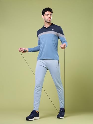Image of TECHNOSPORT Men's Slim Fit Track Pants with Zip Pockets, ELASTO Plus Quick Dry Stretchable Lightweight Lower for Gym Running Yoga and Sports