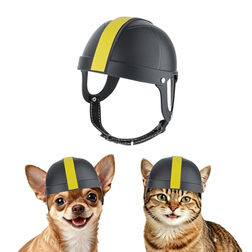 Namsan Dog Helmet Small Breed, Pet Helmets for Extra-Small Dogs Cats, Tiny Dog Hard Helmet with Ear Holes, Puppy Helmets for Outdoor Motorcycle Bike Travel Walking, Adjustable, Black/Yellow