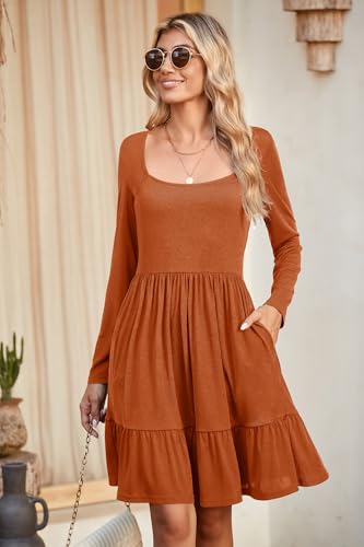 Image of Newshows Women's 2026 Summer Casual Square Neck Ruffle A Line Beach Vacation Sundress Work Business Dress with Pockets