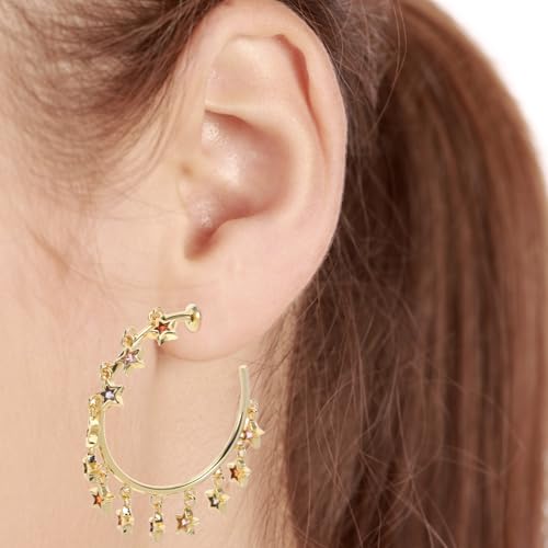 Pendientes de aro abiertos con circonitas brillantes de alta joyería 5
