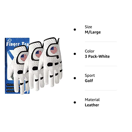 Amy Sport Golf Gloves Men Left Hand With Ball Marker 3 Pack For Right Handed Golfer Premium Leather Weathersof Grip Soft Mens Glove (3 Pack-White,Large,Worn On Left Hand (Fit Right Handed Golfer)) #TOP7