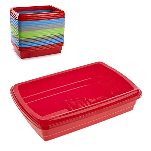 PlasticForte - Bandeja de arena para gatos (tamaño grande, con cuencos), Verde, 47x31 x11cm