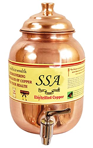 SHIV SHAKTI ARTS Handmade Pure Copper Plane Water Pot/Tank Capacity 8 Litres