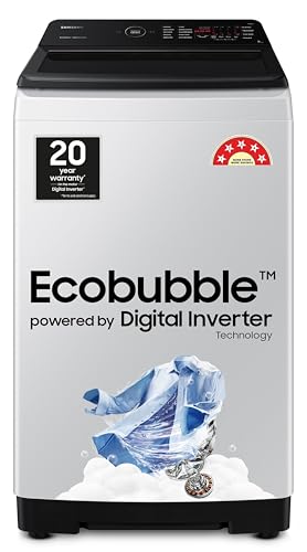 Image of Samsung 7 kg, 5 star, Eco Bubble Technology with Super Speed, Soft Closing Door, Fully-Automatic Top Load Washing Machine (WA70BG4545BGTL, Light Gray)