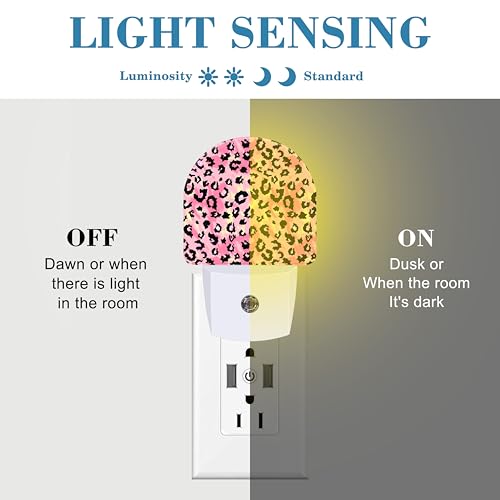 Image of Plug in Night Lights Pink Watercolor Leopard Skin Nightlight Plug Into Wall Dusk to Dawn Sensor LED Night Light for Kid Girls Boys Room Decor, Hallway, Kitchen, Bathroom, Nursery, Stairs
