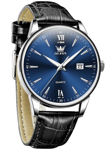 Image of OLEVS Men Leather Watches Classic Quartz Large Dial Easy Read Waterproof
