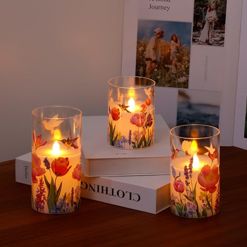 Image of JOIONE Hummingbird Flameless Glass Candles, 3 Pack Floral LED with Remote