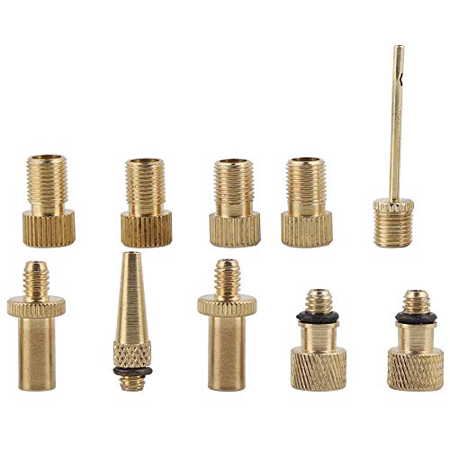 10 Pcs Bicycle Valve Converter, Brass Cycling Valve Pump Tool, French to American Nozzle Adapter with Rubber Ring Seal for All Balls