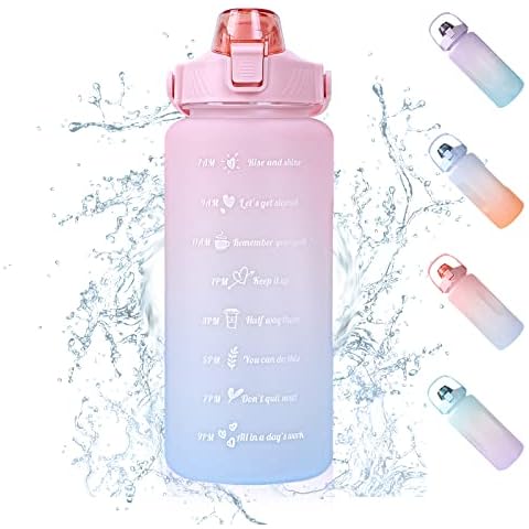 2 Liter Trinkflasche, BPA Frei Wasserflasche mit Strohhalm, Breiter Mund Motivierende Wasserflasche Cover