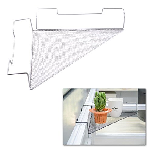 Easy & Eco Life Cubicle Corner Shelf - Space-Saving Office Sundries Storage Rack Floating Organizer/Flower Pots Caddy -Iron Wire Rail with Mesh Panel - No Screw - (Silver)