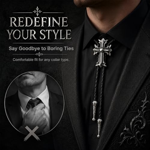 Image of Cowboy Bolo Tie for Men, Vintage Cow Skull Bolo Tie Necklace Native American Necktie for Men Women
