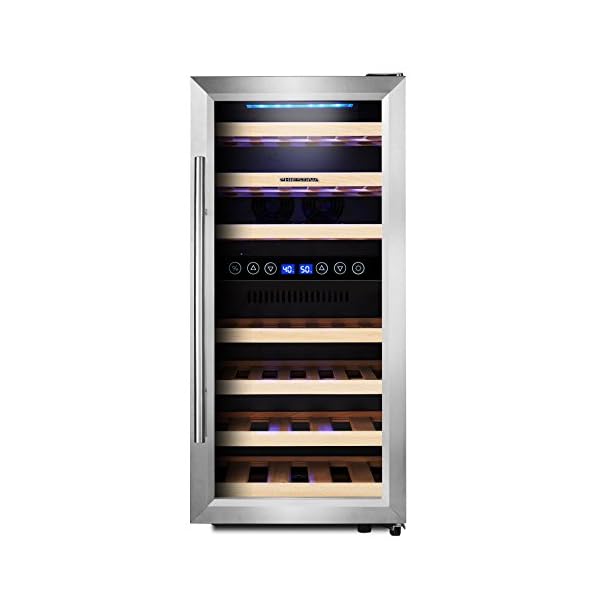 Phiestina Dual Zone Wine Cooler Refrigerator, 33 Bottle Free Standing