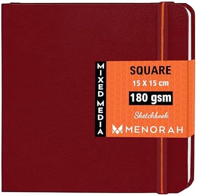 MENORAH Paper - Sketch Book for Artist - Square - 180 GSM - Square Sketchbook - for Drawing - Hard Bound - 100 Pages/50 Sheets - (15.0 x 15.0 cm) - (RED)