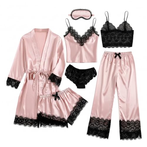 Image of Valentine's Day Fancy Night Suit & Bra Penty Set Combo for Women's Pack of 7 Pcs Nightwear Lingerie Bathrobe Robe Nightwear Dress Wedding Gifts (Free Size) Purple