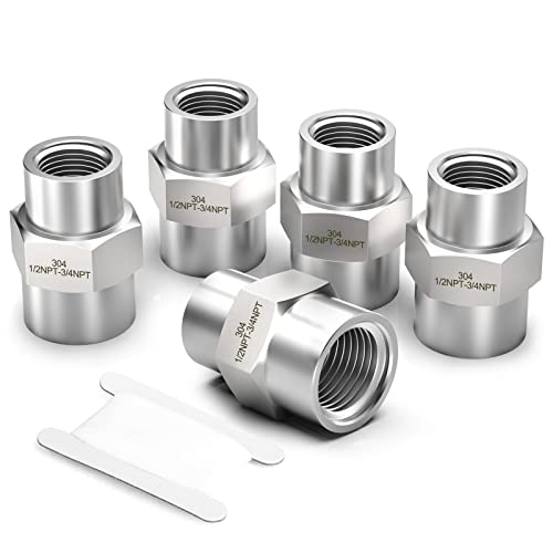 TAISHER 5PCS Forging of 304 SS Hex Coupling,3/4" x 1/2" NPT Female Pipe