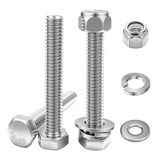 Image of 10 Sets 5 /16-18x2 inch Stainless Steel Hex Head Screws Bolts, Nuts, Flat & Lock Washers,18-8(304) Full Thread