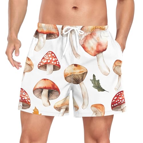 xigua Autumn Mushrooms Mens Swim Trunks with Liner, 5 inch Quick Dry Mens Boardshorts for Beach